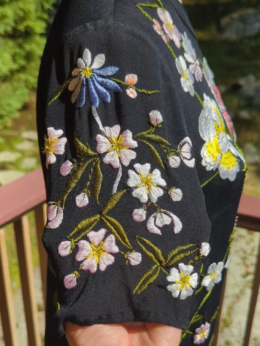 ASOS Black Midi Dress with Multicolor Floral & Bird Embroidery - Picture 14 of 17
